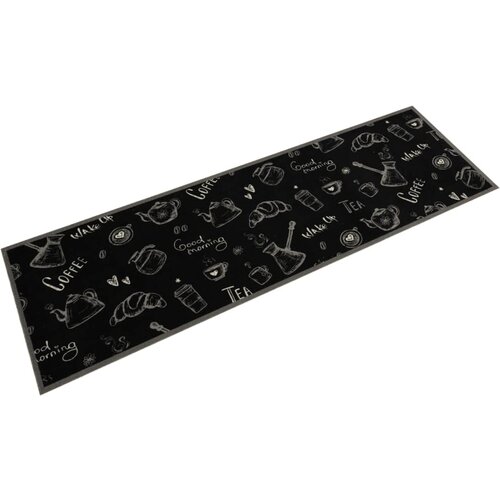 vidaXL Kuhinjska preproga pralna dobro jutro črna 45x150 cm žamet Cene
