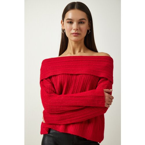 Happiness İstanbul Women's Red Madonna Collar Knitwear Sweater Slike