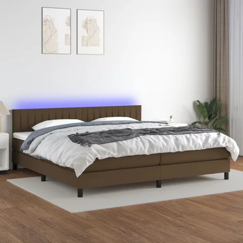 vidaXL Box spring postelja z vzmetnico LED temno rjava 200x200cm blago, (20725793)