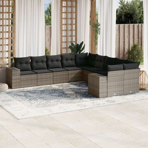  10-dijelni set vrtnih sofa od poliratana s jastucima sivi Slike