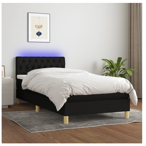  Box spring postelja z vzmetnico LED črna 100x200 cm blago Cene