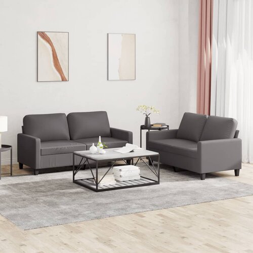 2-dijelni set sofa s jastucima sivi od umjetne kože Slike