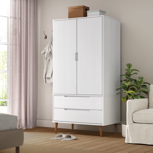 The Living Store Garderobna omara MOLDE bela 90x55x175 cm trdna borovina - Garderobna Omara, (21434348) Cene