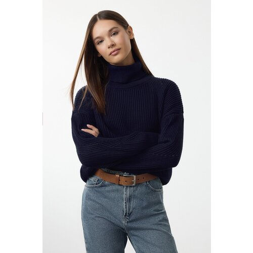 Trendyol Navy Blue Crop Turtleneck Knitwear Sweater Slike