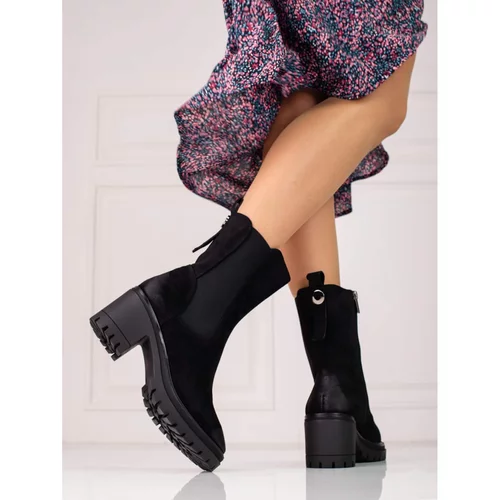 VINCEZA Black women's ankle boots on the post with a high upper