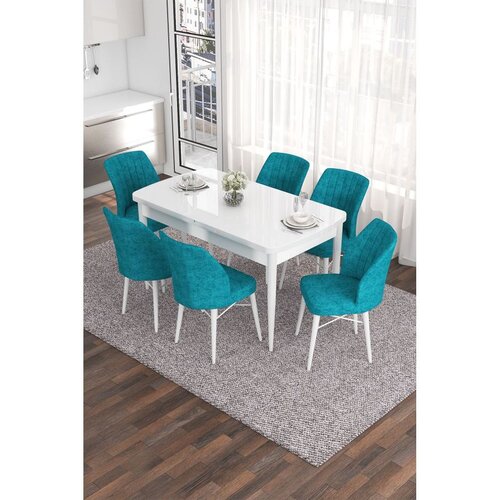 Hanah home Set Trpezarijski sto i 6 stolica Eva, tirkizno-bijela Cene