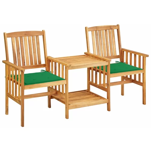 vidaXL Vrtni stoli s čajno mizico in blazinami trden akacijev les