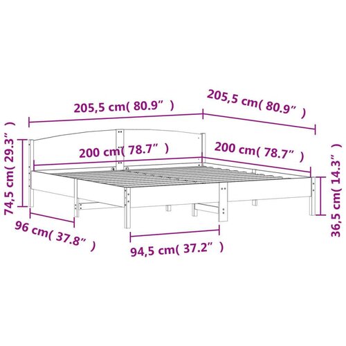  Okvir za krevet s uzglavljem bijeli 200x200 cm masivna borovina Slike