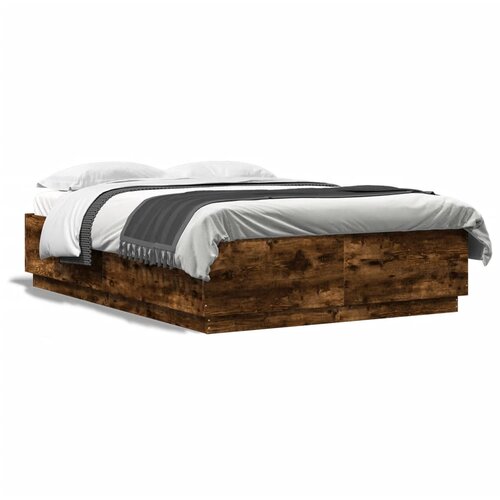 VidaXL Okvir kreveta s LED svjetlima boja hrasta 140 x 200 cm drveni Slike