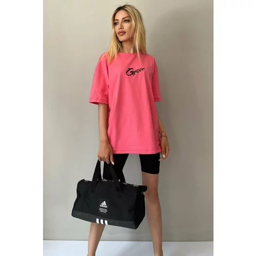 Madmext Pink Printed Oversized T-Shirt