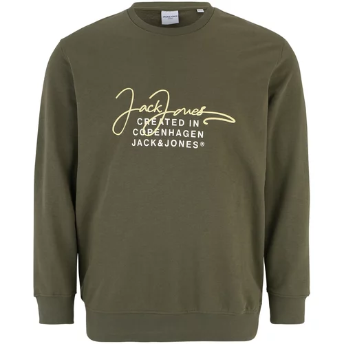 Jack & Jones Plus Sweater majica 'SPLASH' žuta melange / maslinasta / bijela