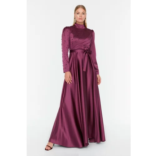 Trendyol Lilac Pearl Detailed Princess Sleeve Veiling Evening Dress