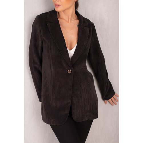 armonika Women's Black Single Button Velvet Jacket Slike