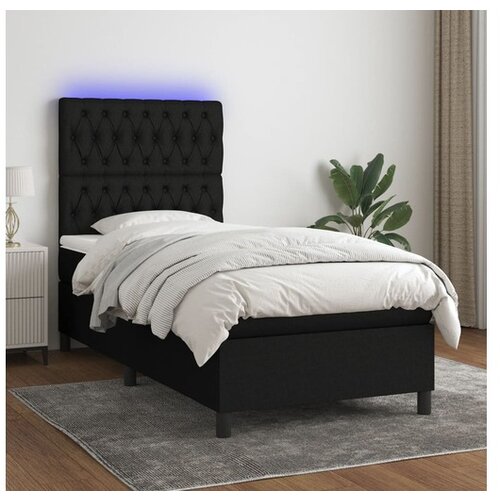  Box spring postelja z vzmetnico LED črna 100x200 cm blago Cene