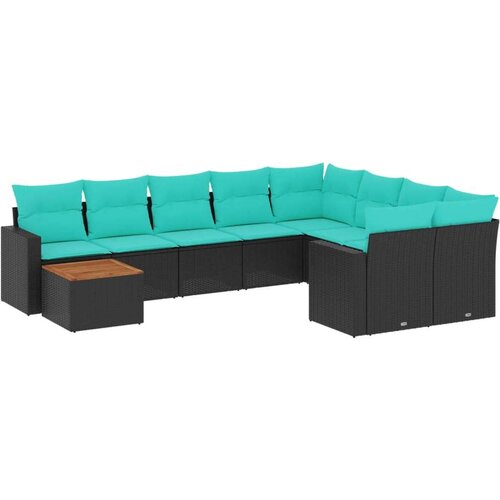  Vrtna garnitura - 10-dijelni set vrtnih sofa od poliratana s jastucima crni - Crna 2x corner+5x centre+2x sofa+1x garden+11x bac Slike