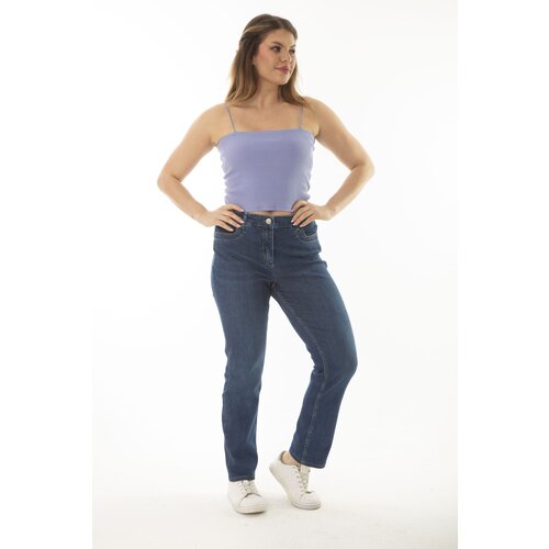 Şans Women's Plus Size Navy Blue High Waist Lycra Jeans Pants Cene