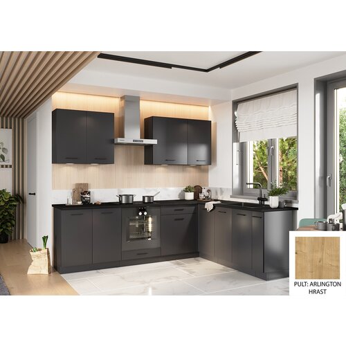 Stolkar KOTNI KUHINJSKI SESTAV ANIKA 200 X 260 CM - ANTRACIT SIVA-Arlington hrast Cijene