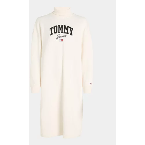 Tommy Jeans Pletena obleka New Varisty DW0DW16462 Bela Relaxed Fit