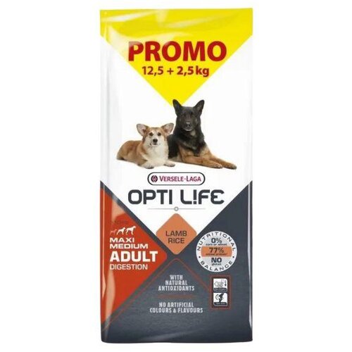 Opti Life Adult Digestion Medium-Maxi - Jagnjetina i Pirinač 12.5+2.5kg Slike