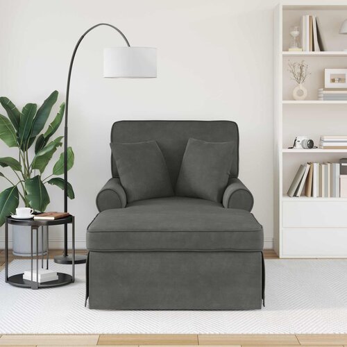 vidaXL Naslonjač z krilom Temno siva 91 x 157 x 91 cm Rebrasta tkanina Cene