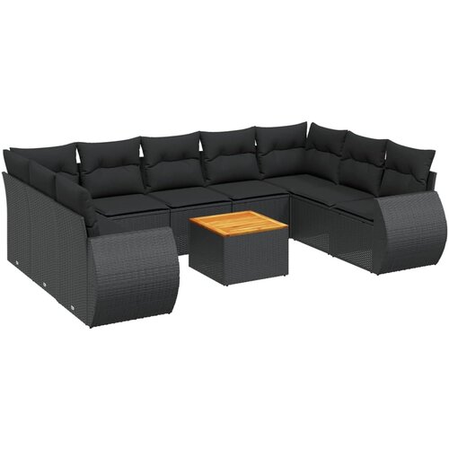  10-dijelni set vrtnih sofa s jastucima crni od poliratana Crna 70 x 62 x 69 cm Slike