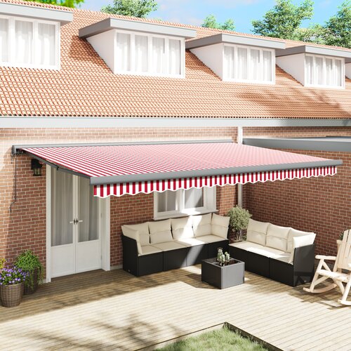 vidaXL Automatska uvlačna tenda crvena i bijela pruga 500x300 cm Cene