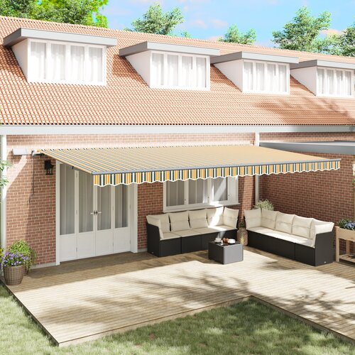 vidaXL ručno upravljana uvlačiva tenda s LED zeleno-žuta 600x300 cm, zamjenska tenda za okvir 6x3 m zeleno-žuta Cijene