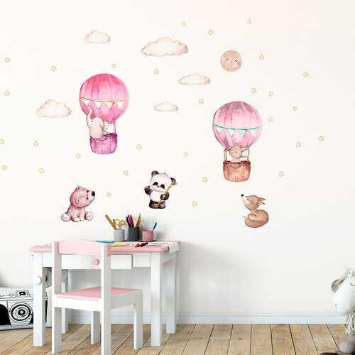 Ambiance Rožnate otro&amp;scaron;ke stenske nalepke Balloons and Stars Slike