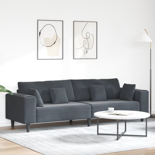 VidaXL Žametni kavč z blazino z blazino Temno siva 208 cm Žamet Slike