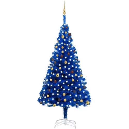 Den Umetna novoletna jelka z LED lučkami in bučkami modra 240 cm