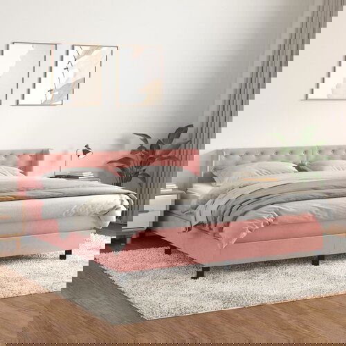 The Living Store Box spring postelja z vzmetnico roza 180x200 cm žamet - Box Spring Postelja, (21491808) Slike