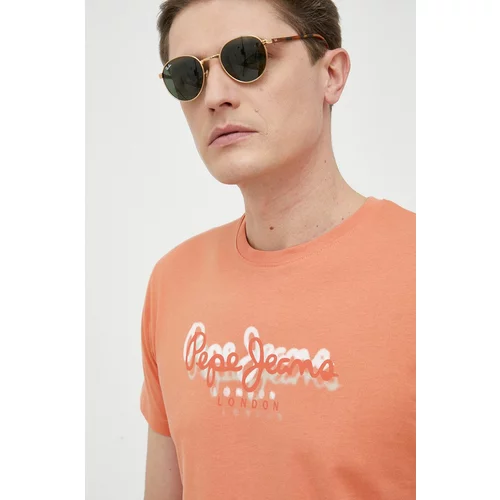Pepe Jeans Bombažna kratka majica Richme oranžna barva