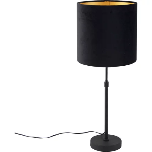 QAZQA Namizna svetilka črna z velur senco črna z zlatom 25 cm - Parte