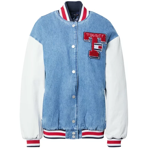 Tommy Jeans Prijelazna jakna mornarsko plava / plavi traper / vatreno crvena / bijela