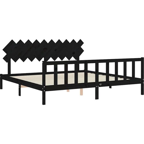  Okvir za krevet s uzglavljem crni 200 x 200 cm od masivnog drva Slike