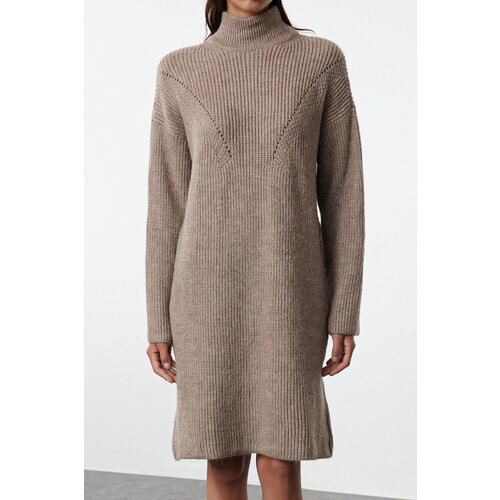 Trendyol Mink Mini Knitwear Stand Collar Sweater Dress Cene