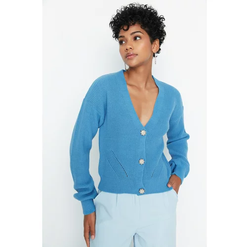 Trendyol Blue Button Detailed Knitwear Cardigan