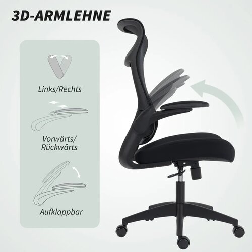  Ergonomska uredska stolica 3D nasloni za ruke mrežasti naslon naslon za glavu funkcija nagiba crna Slike