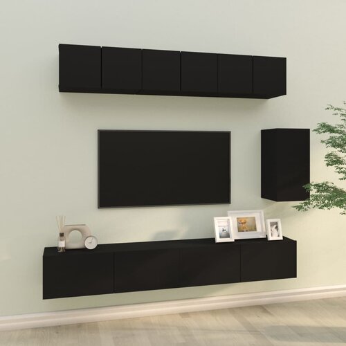 The Living Store Komplet TV omaric 6-delni črn inženirski les - Komplet TV Omaric, (21374320) Cene