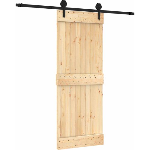  Klizna vrata Prirodna i crna 80 x 210 cm Čvrsta borovina Smeđa 200 x 5.5 x 210 cm Slike