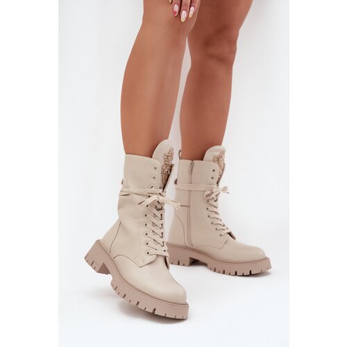 Boto Insulated ankle boots workers with decoration beige Kelilea Slike