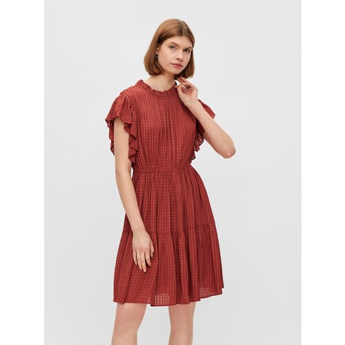 Pieces Brown Patterned Dress with Ruffles Liz - Women Cene