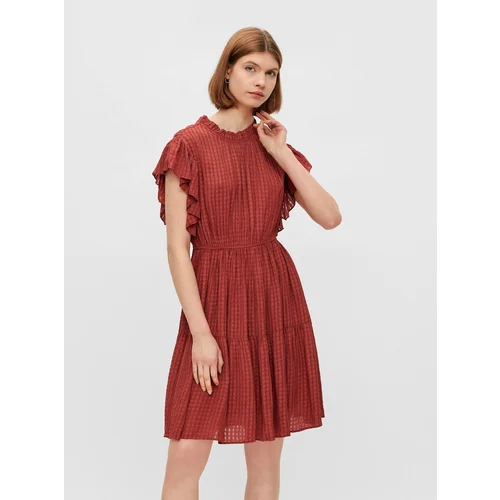 Pieces Brown Patterned Dress with Ruffles Liz - Women