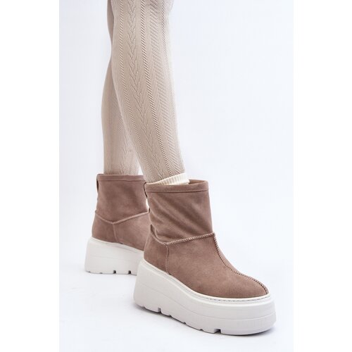 Zazoo Women's Leather Platform Boots with Straps 1752 Beige Cene