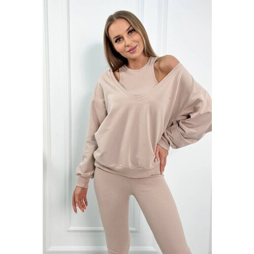 Kesi 3-piece set sweatshirt + top + leggings beige Slike