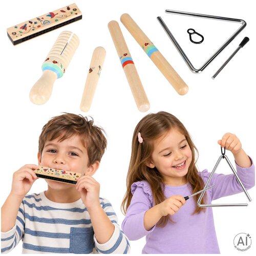  Leseni glasbeni instrumenti za otroke - glasbeni komplet - Za 3+ let Slike