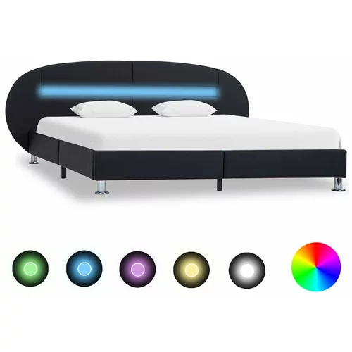  kreveta od umjetne kože s LED svjetlima crni 180 x 200 cm