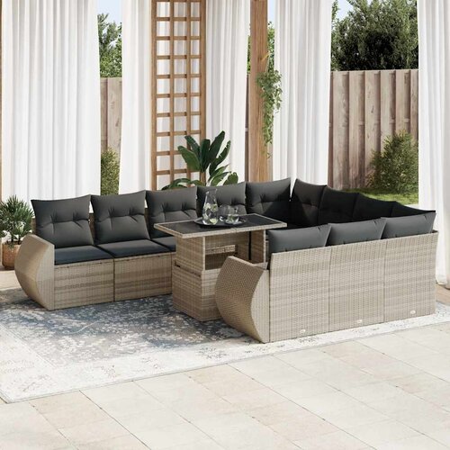  11-dijelni set vrtnih sofa poliratan s jastucima svijetlosivi Slike