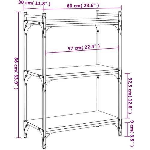  Regal za knjige s 3 razine crni 60x30x86 cm konstruirano drvo Slike