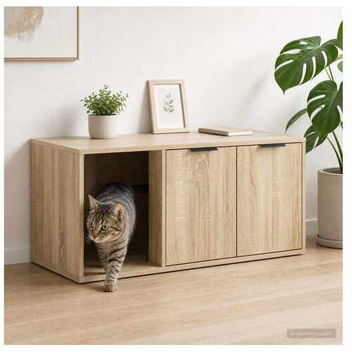 VidaXL Namje&amp;scaron;taj za kavez za mačke Hrast sonoma 100 x 49 x 45 cm - Hrast sonoma 100 x 49 x 45 cm Desna vrata Slike